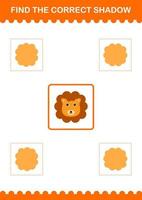 Find the correct shadow Lion face. Worksheet for kids vector
