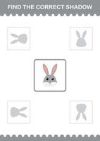 Find the correct shadow Rabbit face. Worksheet for kids vector