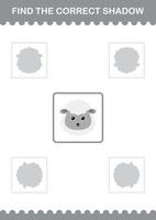 Find the correct shadow Sheep face. Worksheet for kids vector