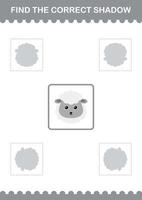 Find the correct shadow Sheep face. Worksheet for kids vector