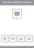 Find the correct shadow Koala face. Worksheet for kids vector