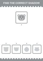 Find the correct shadow Koala face. Worksheet for kids vector