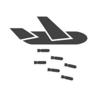avión lanzando misiles glifo icono negro vector