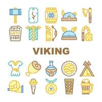 Viking Ancient Culture Collection Icons Set Vector