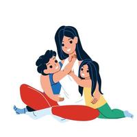 Mother Hugging Kids Boy And Girl aT Home Vector