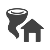 Tornado Hitting House Glyph Black Icon vector