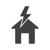 Lightning Striking House Glyph Black Icon vector