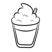 Coffee, latte, cappuccino or cocoa with whipped foam in a glass. Doodle style. Icon with simple coffee on white background for design. Vector illustration