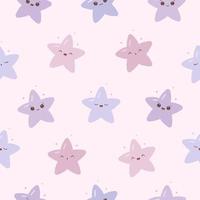 Kawaii seamless pattern with funny stars. Cute print for phone case, backgrounds, fashion, wrapping paper and textile. Vector Illustration