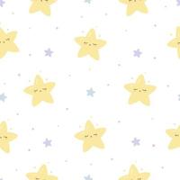 Kawaii seamless pattern with twinkle sleeping stars. Cute print for phone case, backgrounds, fashion, wrapping paper and textile. Vector Illustration