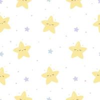 Kawaii seamless pattern with twinkle sleeping stars. Cute print for phone case, backgrounds, fashion, wrapping paper and textile. Vector Illustration