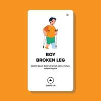 Boy With Broken Leg Walking On Crutches Vector