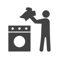 Man Doing Laundry Glyph Black Icon vector