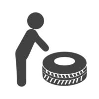 Fixing Punctured Tyre Glyph Black Icon vector