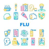 Flu Disease Treatment Collection Icons Set Vector