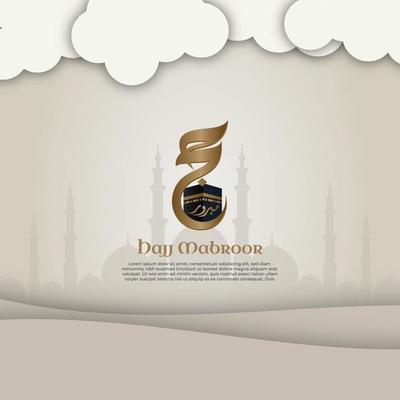Hajj Mabroor Islamic Template Vintage paper style. With mosque kaaba and calligraphy.