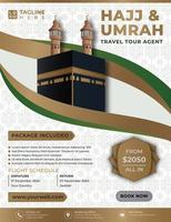 Islamic hajj and umrah brochure or flyer template background design with mecca illustration in 3d realistic design. vector