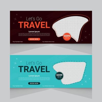 Travel tours banner template, horizontal advertising business banner layout template flat design set