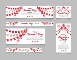 Happy Canada Day vector holiday web Banner set with ribbon and white color background design