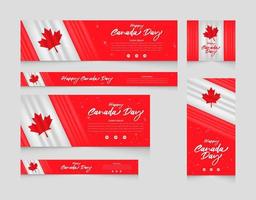 Happy Canada Day vector holiday web Banner set with flab waving and red color background design