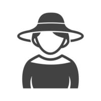 chica en elegante sombrero glifo icono negro vector