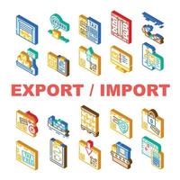 conjunto de iconos de transporte de exportación e importación vector