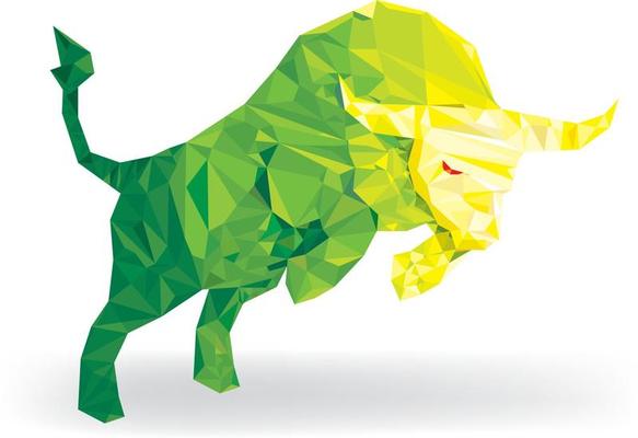 Bull geomatric pattern lowpolygon, Bullish symbols on stock market vector illustration. vector Forex or commodity charts, on abstract background. The symbol of the the bull. The growing  market.