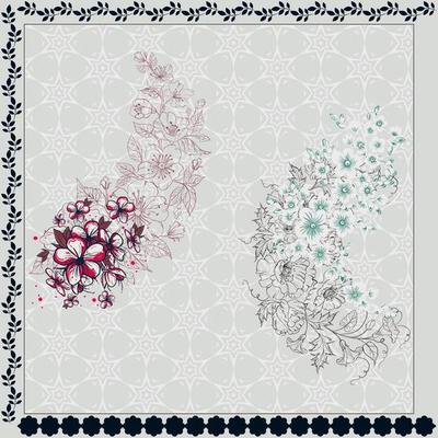 Scarf design floral abstract pattern with border