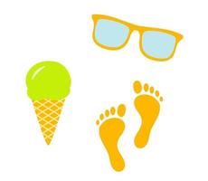 Set of isolated vector elements. Summer holidays icon. Glasses, footprints in the sand and pistachio ice cream