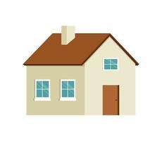 ilustración vectorial de la casa de dibujos animados aislada en blanco. casa rústica simple plana con techo marrón y chimenea. vector