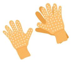 Pair Of Yellow Gardening Hand Gloves. Flat Cartoon vector illustration isolated on white.