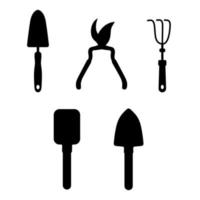 Vector silhouette gardening tool isolated on white background. Line shovel icon. Vector garden or camping line style things. Gardening or active outdoor holidays equipment.