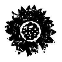 Ilustración de vector de girasol grunge en color negro, elemento de diseño floral aislado sobre fondo blanco