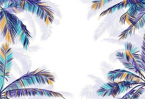 Vector frame with realistic palm leaves. Colorful silhouette with copy space on a white background. Tropical illustration for banner, poster, brochure, wallpaper. Botanical backdrop with palm tree