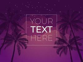 Tropical banner with palm tree and night sky and copy space. Vector template with place for your text for poster, banner, invitation. Vector illustration. EPS10