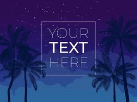 Banner with palm tree and night sky and copy space. Vector template with place for your text for poster, invitation, banner. Vector illustration. EPS10