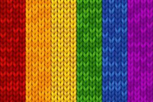 Knitted vector illustration, LGBT flag of lesbian, gay, bisexual, and transgender. Homosexuality emblem. Rainbow texture, symbol of pride. Seamless pattern for background, postcard, invitation, banner
