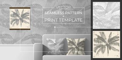 Set of prints and seamless patterns for interior decoration. Seamless pattern from palm leaves for printing on pillows, wallpaper, textiles. Silhouette of palm trees for printing posters vector