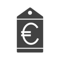 euro, etiqueta, glifo, negro, icono vector