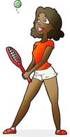 mujer de dibujos animados jugando al tenis vector