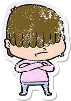 distressed sticker of a cartoon boy with untidy hair vector