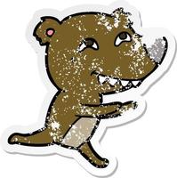 distressed sticker of a cartoon bear running vector