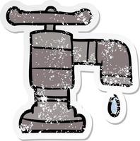 distressed sticker of a cartoon dripping faucet vector