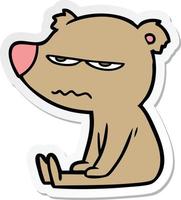 sticker of a angry bear cartoon sitting vector