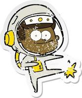 distressed sticker of a happy astronaut cartoon vector