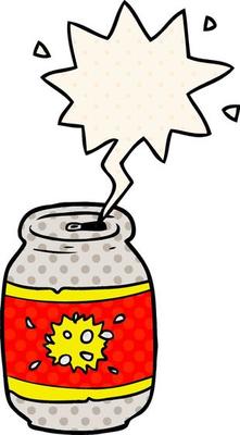 cartoon can of soda and speech bubble in comic book style