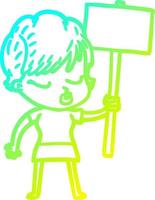 cold gradient line drawing cartoon woman with eyes shut vector