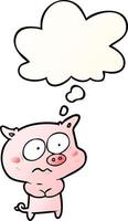 cartoon nervous pig and thought bubble in smooth gradient style vector