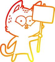 warm gradient line drawing cartoon cat with placard vector