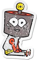 distressed sticker of a happy cartoon robot vector